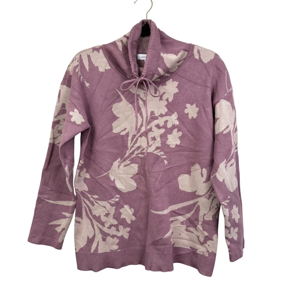 Liz Claiborne Women Floral Knit Sweater Cowl Neck Pullover Mauve Size S*